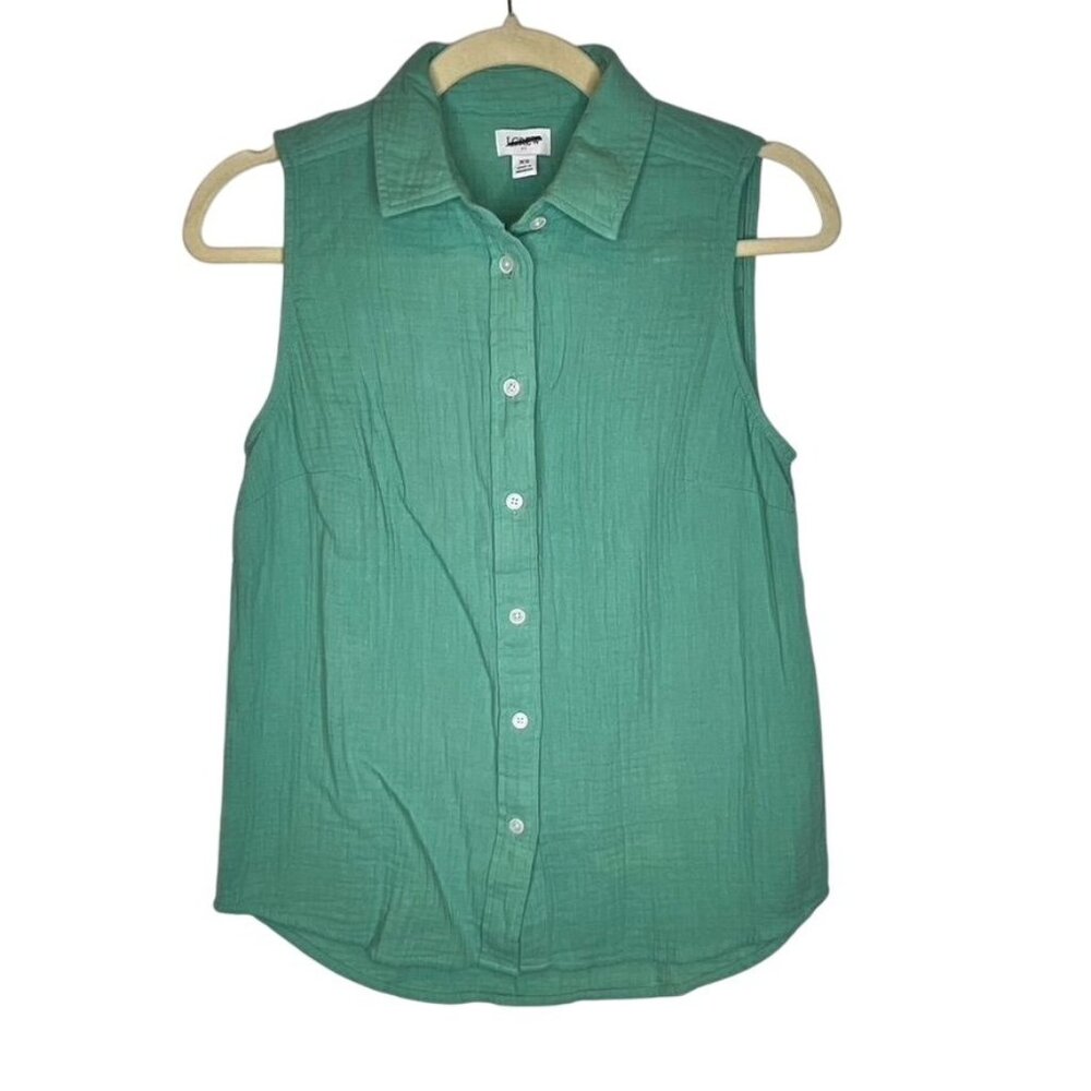 J.Crew Factory Womens Sleeveless Button-Up Blouse XS 100% Cotton Green Gauze NWT